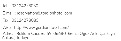 Gordion Hotel Special Class telefon numaralar, faks, e-mail, posta adresi ve iletiim bilgileri